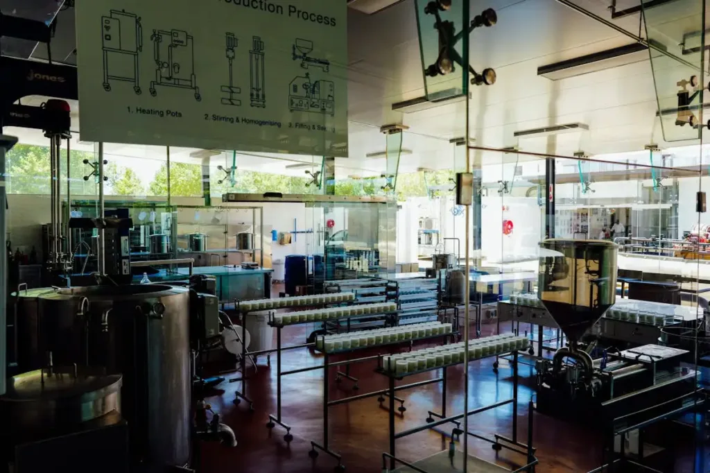 Interior pabrik produksi modern dengan mesin industri